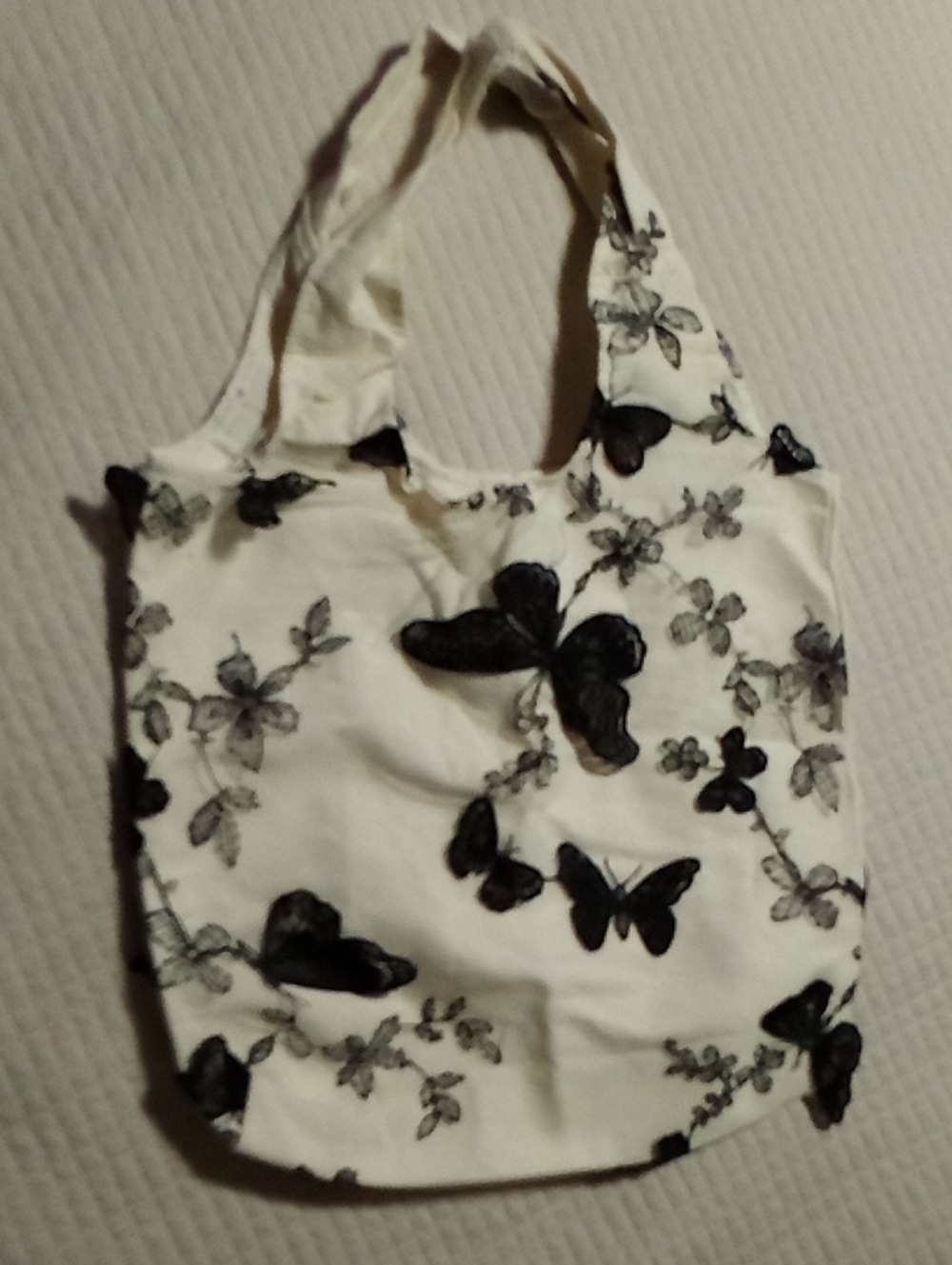 Cream Tote Bag with Mesh Black Butterfly Print